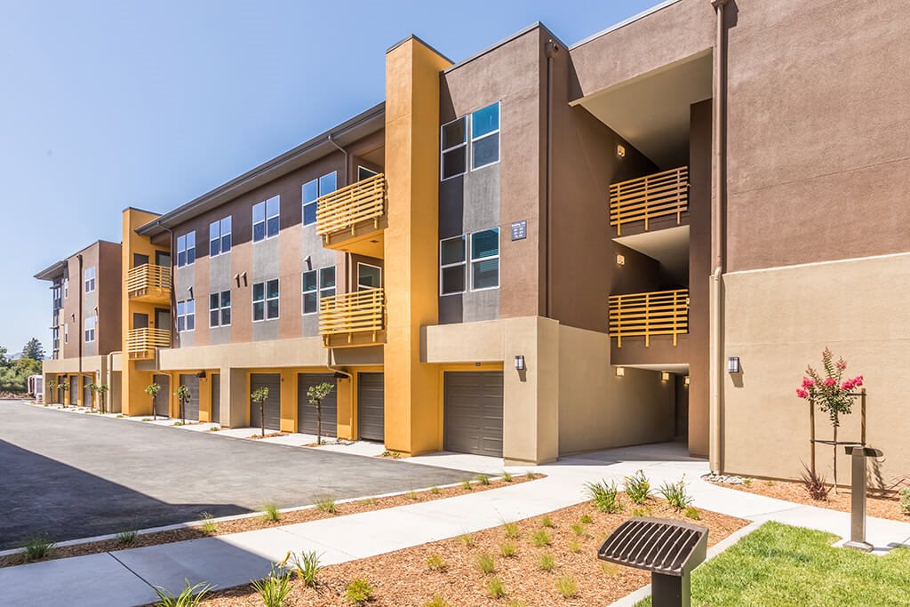 Exterior garages at The Braydon Apartments in Napa CA